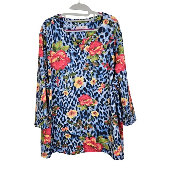 Allison Daley Tops - Women's Allison Daley Blue Floral 3/4 Length Sleeve Blouse | Size 3X